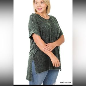 Olive Acid Wash High-Low Shirt